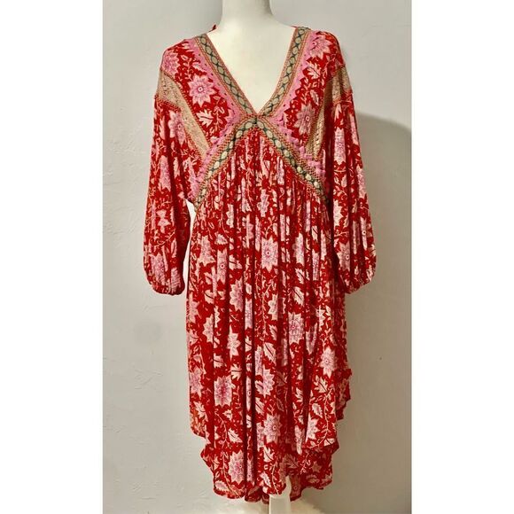 Free People moon child printed crochet inset colorful maxi top M - Picture 3 of 12